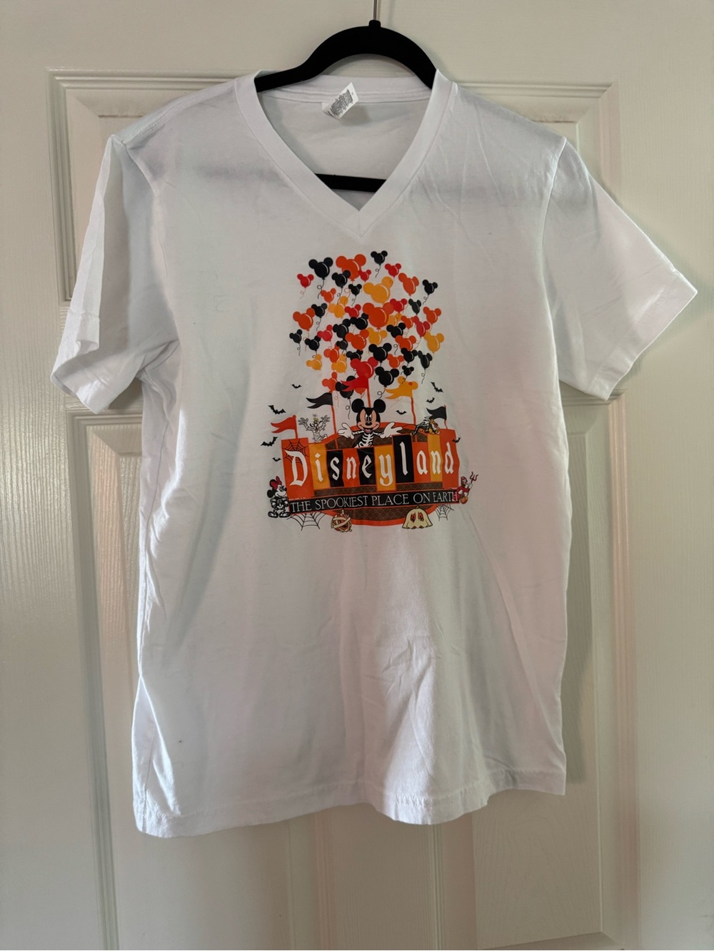 Disney Women’s White Disneyland Halloween Balloon Graphic V-Neck Tee